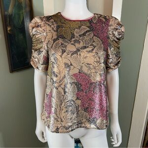 Anthopologie Marie Sequin Floral Top Shirt Blouse Puff Sleeve Size 2
